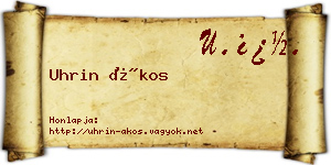 Uhrin Ákos névjegykártya